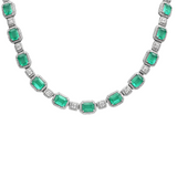 38.73ct G SI 14K White Gold Diamond & Natural Emerald Gemstones Pendant Necklace 16" Long