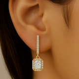 <span style="color:purple">¡ESPECIAL!</span> Aretes de aro de oro amarillo de 14 quilates con diamantes radiantes de 0,82 ct G SI