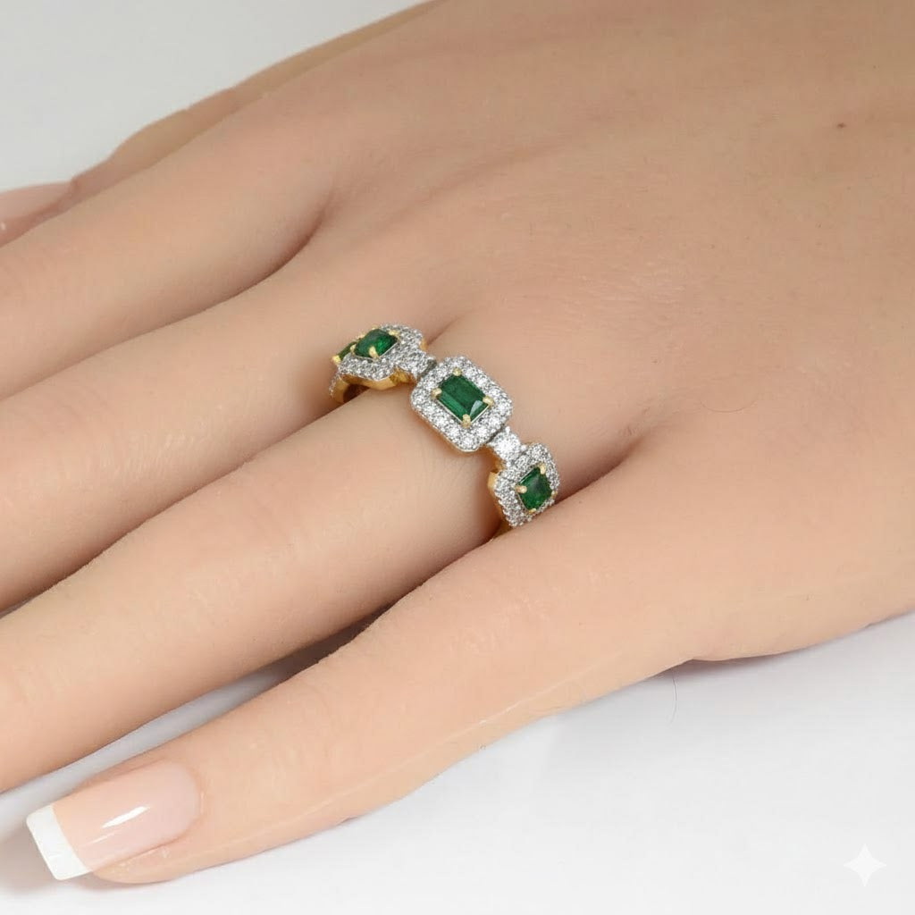 .73ct G SI 14kt Yellow Gold Diamond & Emerald Gemstone Ring Size 6.5