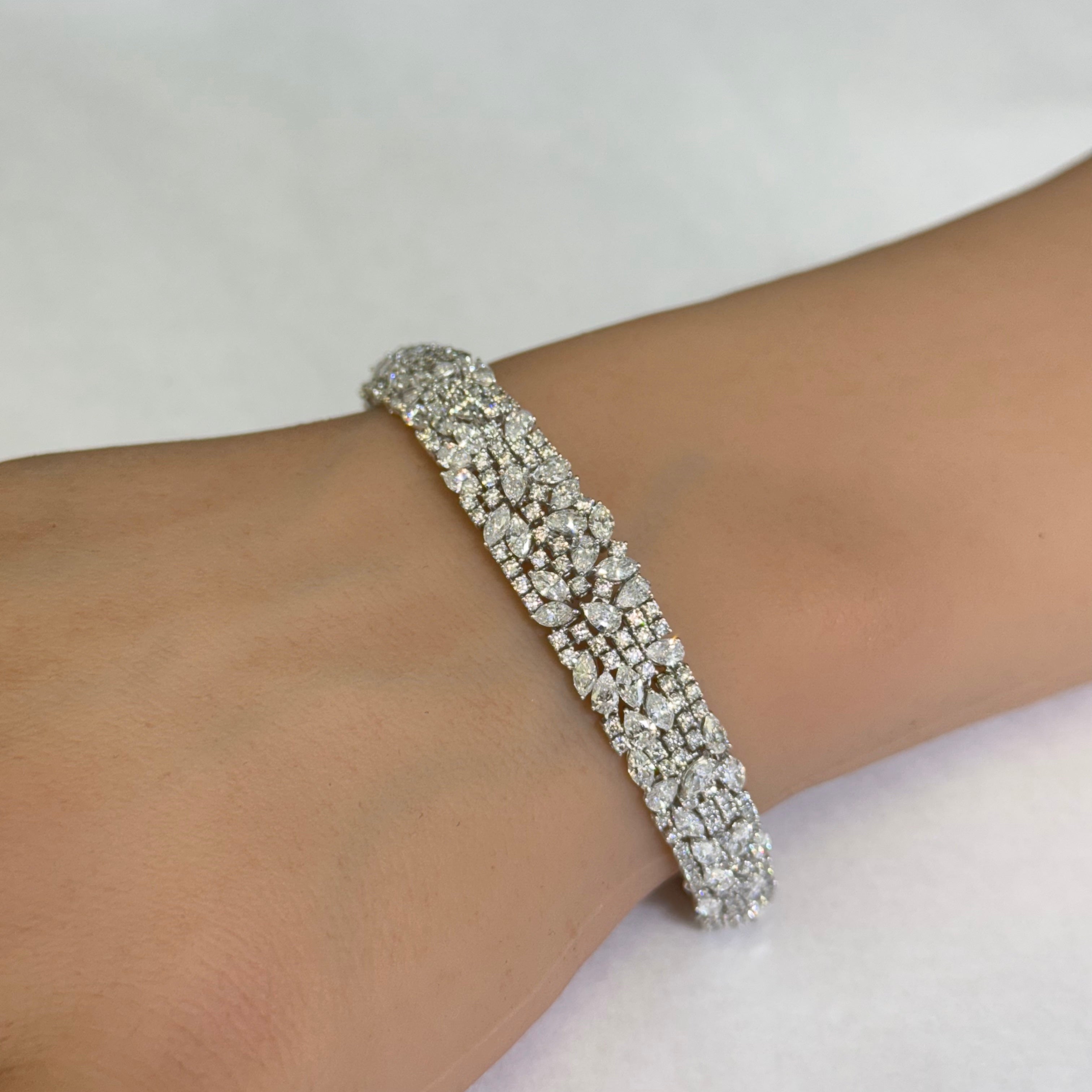 <span style="color:purple">SPECIAL!</span>8.43ct G SI 14K White Gold Diamond Multi Shape Bracelet 7" Long