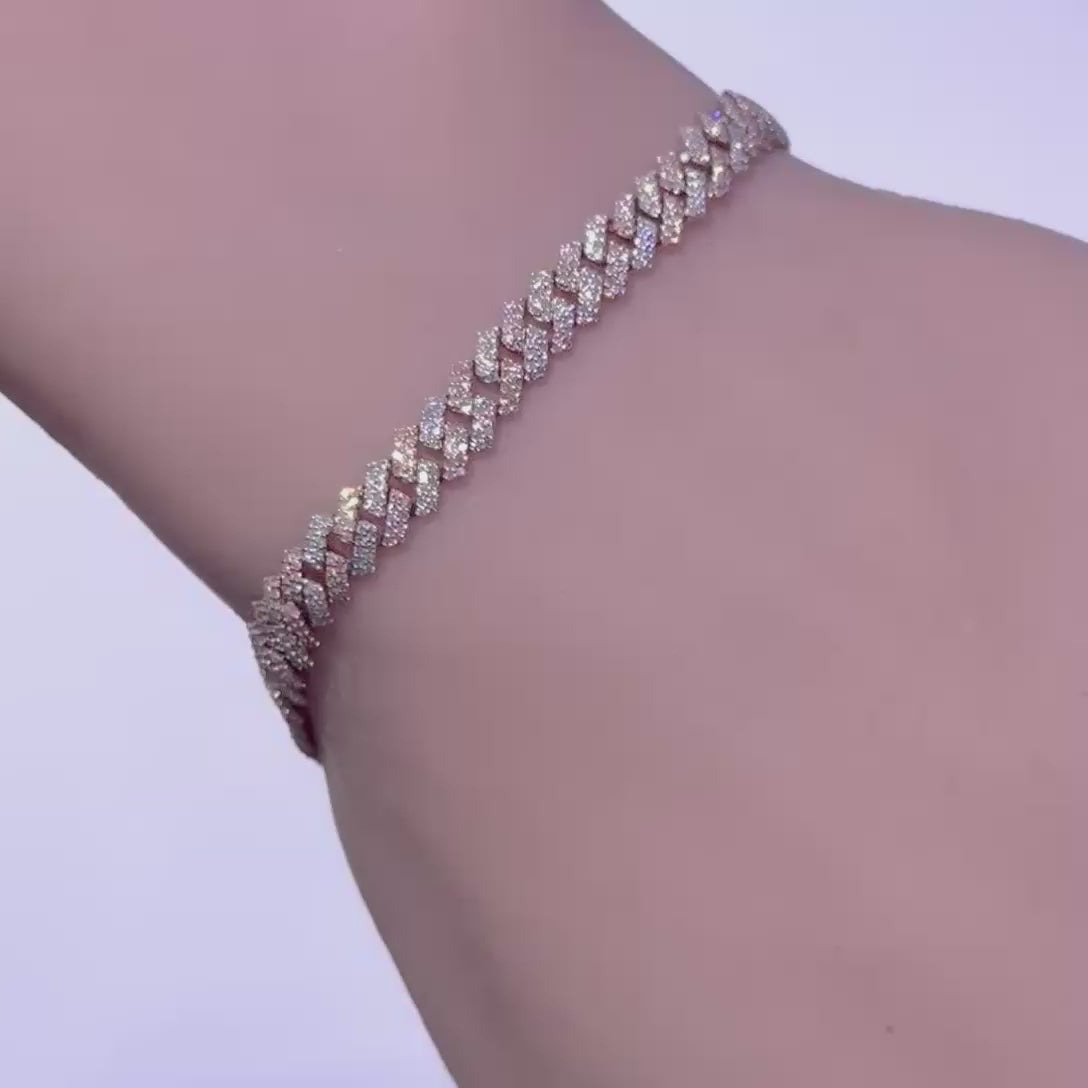 5mm 1.81ct G SI 14K Rose Gold Round Diamond Square Cuban Bracelet 7" Long