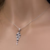 .48ct G SI 14K White Gold Diamond Blue Sapphire Gemstones Pendant Necklace 18" Long Chain