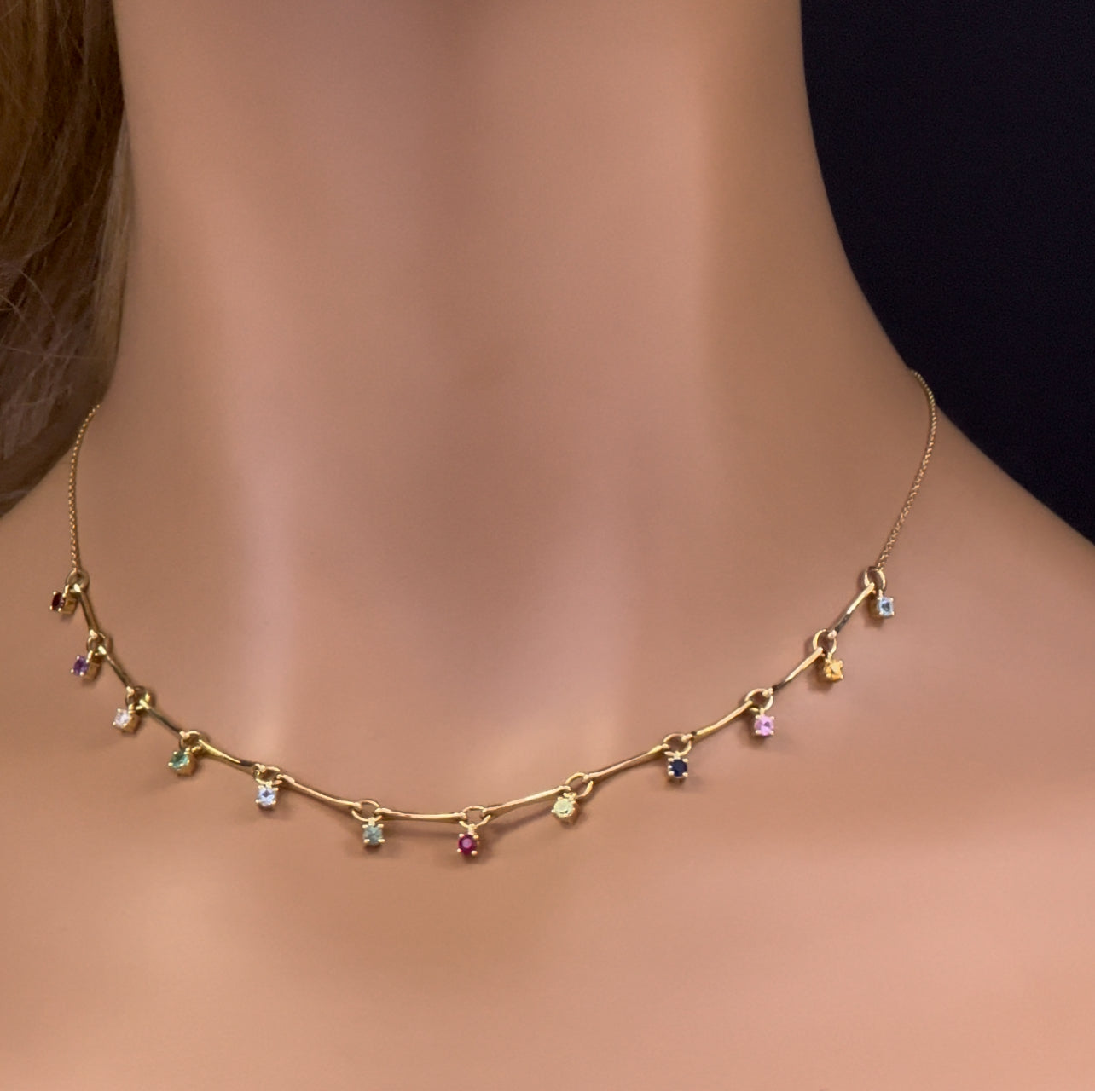  .73ct G SI 14K Yellow Gold Diamond & Multi Color Gemstone Pendant Necklace 16" +2" EXT