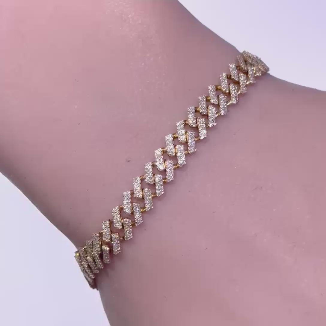 <span style="color:purple">¡ESPECIAL!</span> Pulsera de eslabones cuadrados cubanos de micro pavé de diamante en oro amarillo de 14K, 6 mm, 1,61 ct, G SI, 7"
