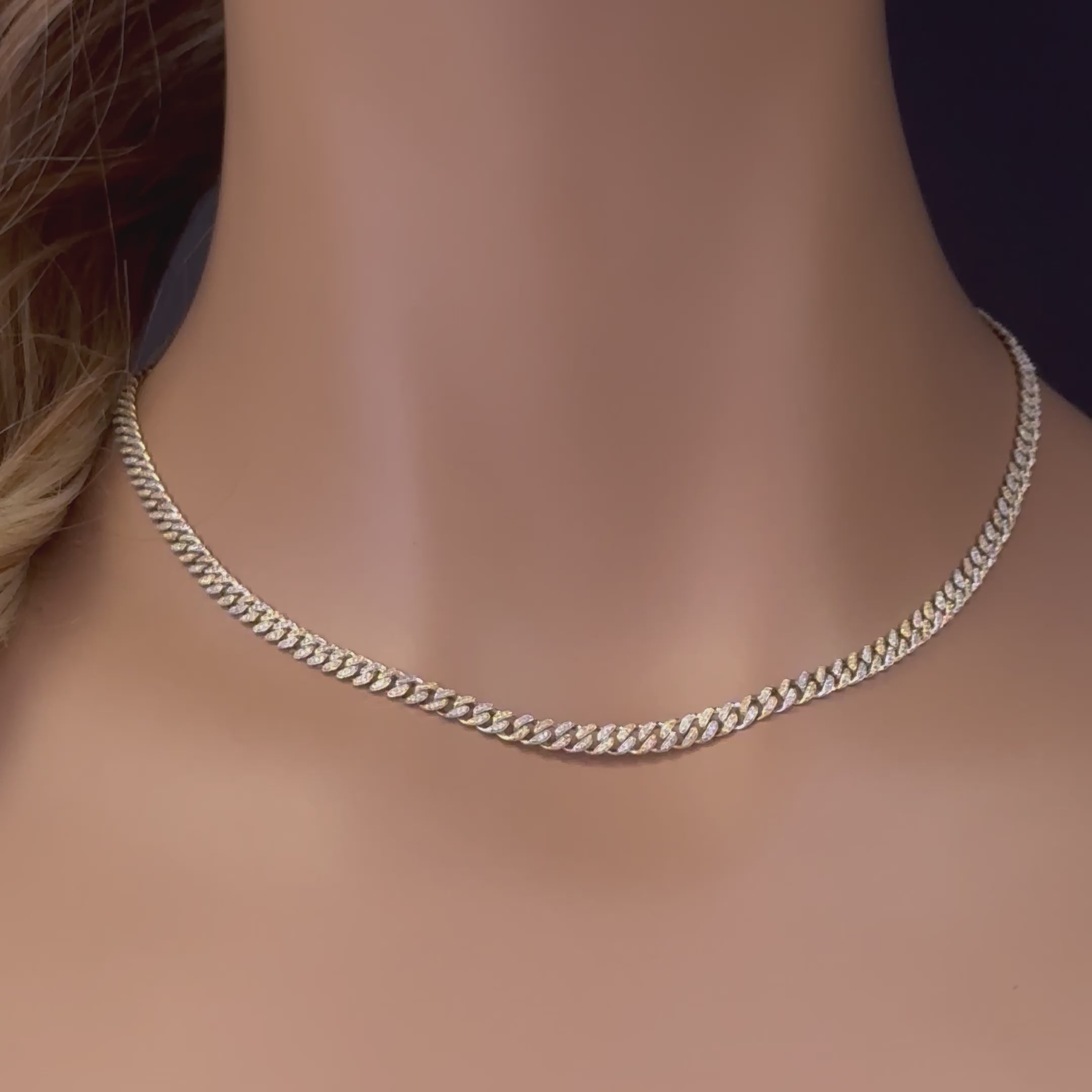 4MM 1.70ct G SI 14K White & Yellow Gold Two Tone Diamond Cuban Necklace 16" Long