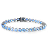 Blue Topaz Heart Cz Gemstone Solid .925 Sterling Silver Bracelet