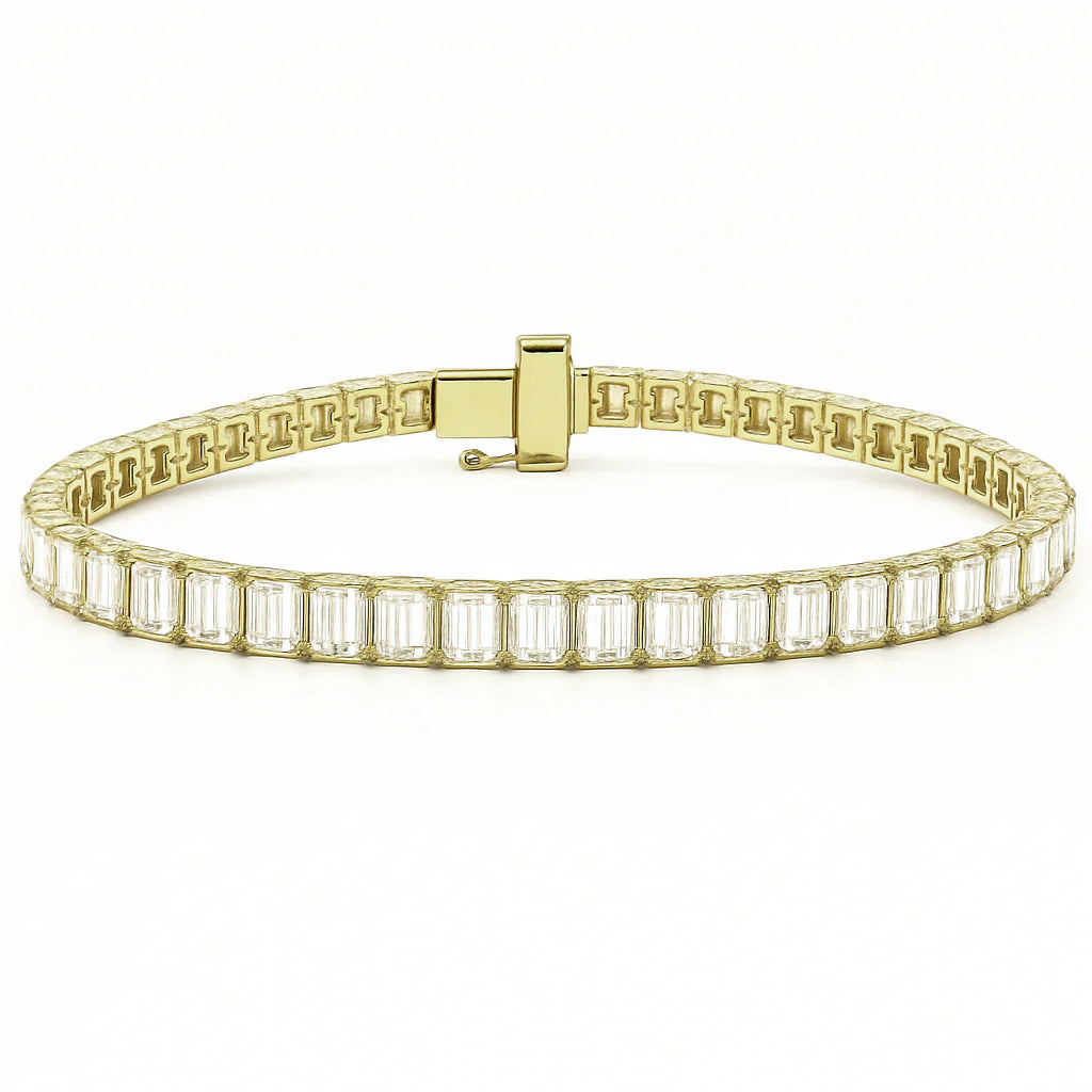 7.39ct G SI 14K Yellow Gold Emerald Cut Diamond Tennis Bracelet 7" Long