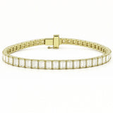 7.39ct G SI 14K Yellow Gold Emerald Cut Diamond Tennis Bracelet 7" Long