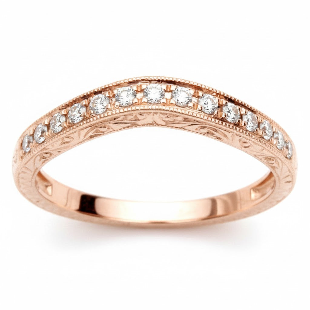 .19ct 14k Rose Gold Round Diamond Curved Accent Wedding Band Size 6.5