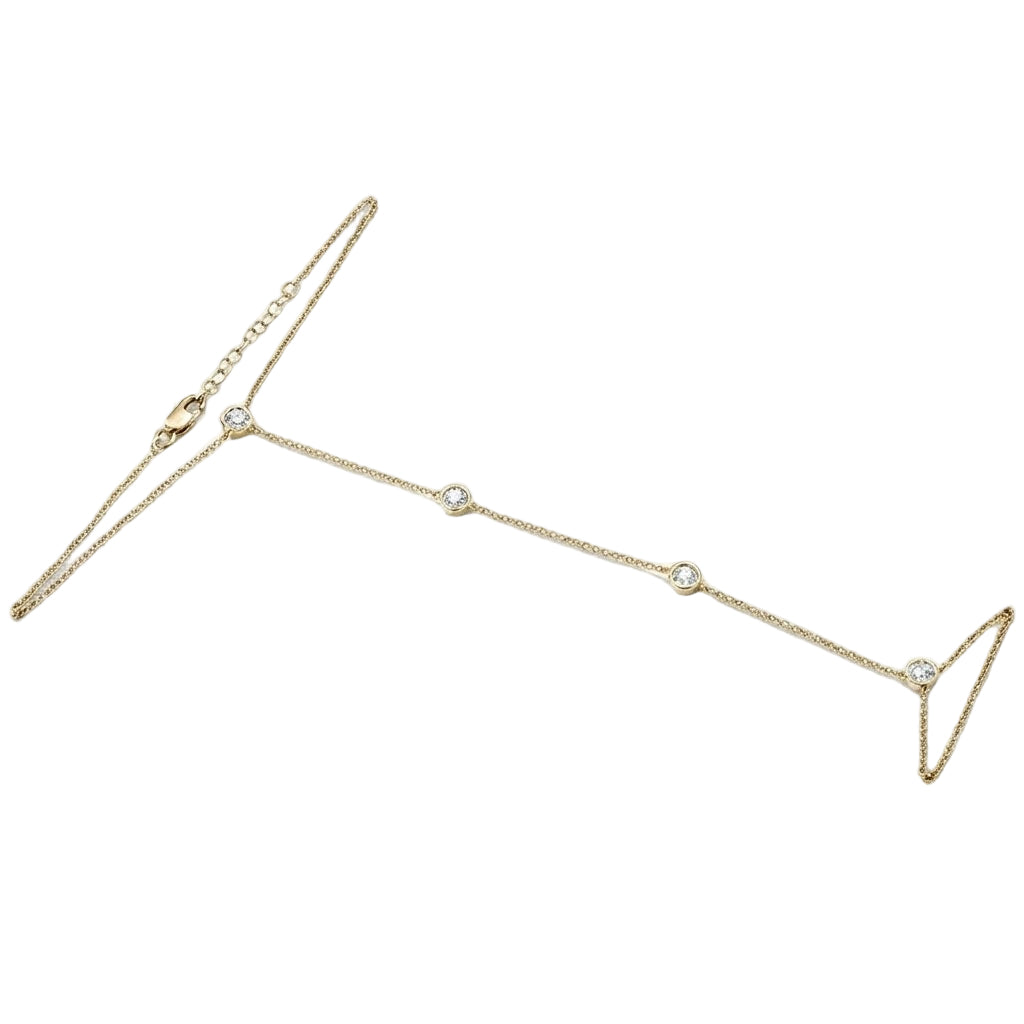 .29cts 14k Yellow Gold Diamond Bracelet & Ring Chain 7" + 3" Ext
