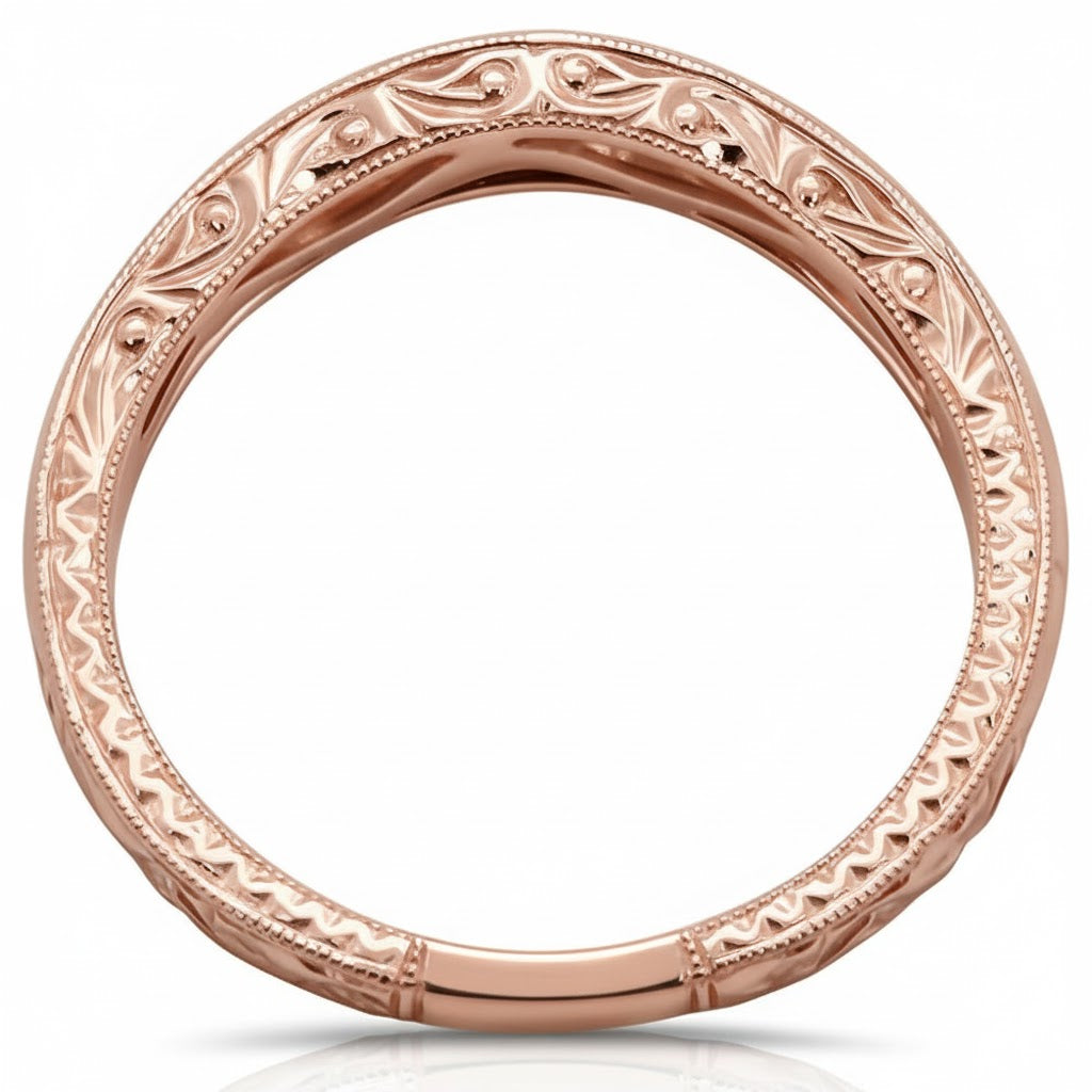 .19ct 14k Rose Gold Round Diamond Curved Accent Wedding Band Size 6.5