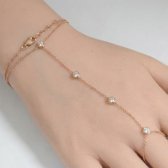 <span style="color:purple">SPECIAL!</span> .28ct 14k Rose Gold Diamond Bracelet & Ring Chain 7"+ 3" Ext