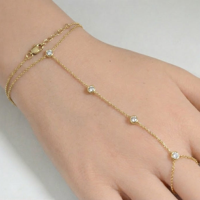 .29cts 14k Yellow Gold Diamond Bracelet & Ring Chain 7" + 3" Ext