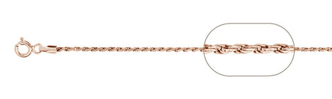 030-1.4MM Rose Gold Plated Rope Chain .925  Solid Sterling Silver Available in 16"- 20" inches