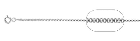 030-1.3MM Rhodium Plated Curb Chain .925  Solid Sterling Silver Available in 18"- 22" inches