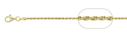 030 1.4MM Yellow Gold Plated Rope Chain .925  Solid Sterling Silver Available in 16"- 24 " inches