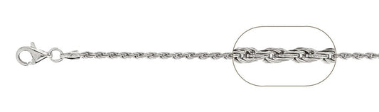 040-2MM Rhodium Plated Rope Chain .925  Solid Sterling Silver Available in 7"- 24" inches NEW