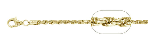 060-3MM Yellow Gold Plated Rope Chain .925  Solid Sterling Silver Available in 7"- 30 " inches