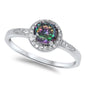 Halo Rainbow Cz & White Cz Fashion .925 Sterling Silver Ring Sizes 4-12