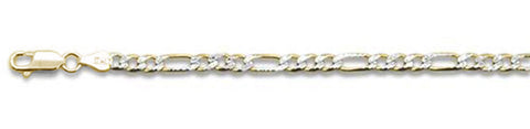 100-4MM Yellow Gold Plated Pave Figaro Chain .925  Solid Sterling Silver Available in 7"- 32" inches