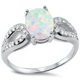  rong-set White Opal with Cz Accents .925 Sterling Silver Ring