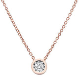 .10ct 14k Rose Gold Diamond Bezel Set Solitaire Pendant Necklace 18"Long
