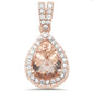 Rose Gold Plated Pear Morganite & Cubic Zirconia .925 Sterling Silver Pendant