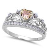 <span>CLOSEOUT!</span>Beautiful CHAMPAGNE CZ Heart and White cubic Zirconia .925 Sterling Silver Ring