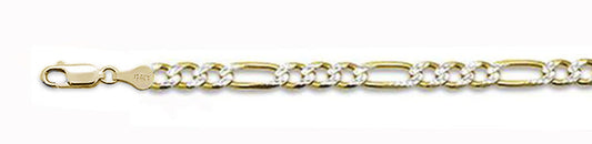 150-6.2MM  Figaro Yellow Gold Plated with Pave Chain .925 Solid Sterling Silver Sizes 8"-28" NEW
