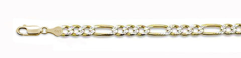 150-6.2MM  Figaro Yellow Gold Plated with Pave Chain .925 Solid Sterling Silver Sizes 8"-28"