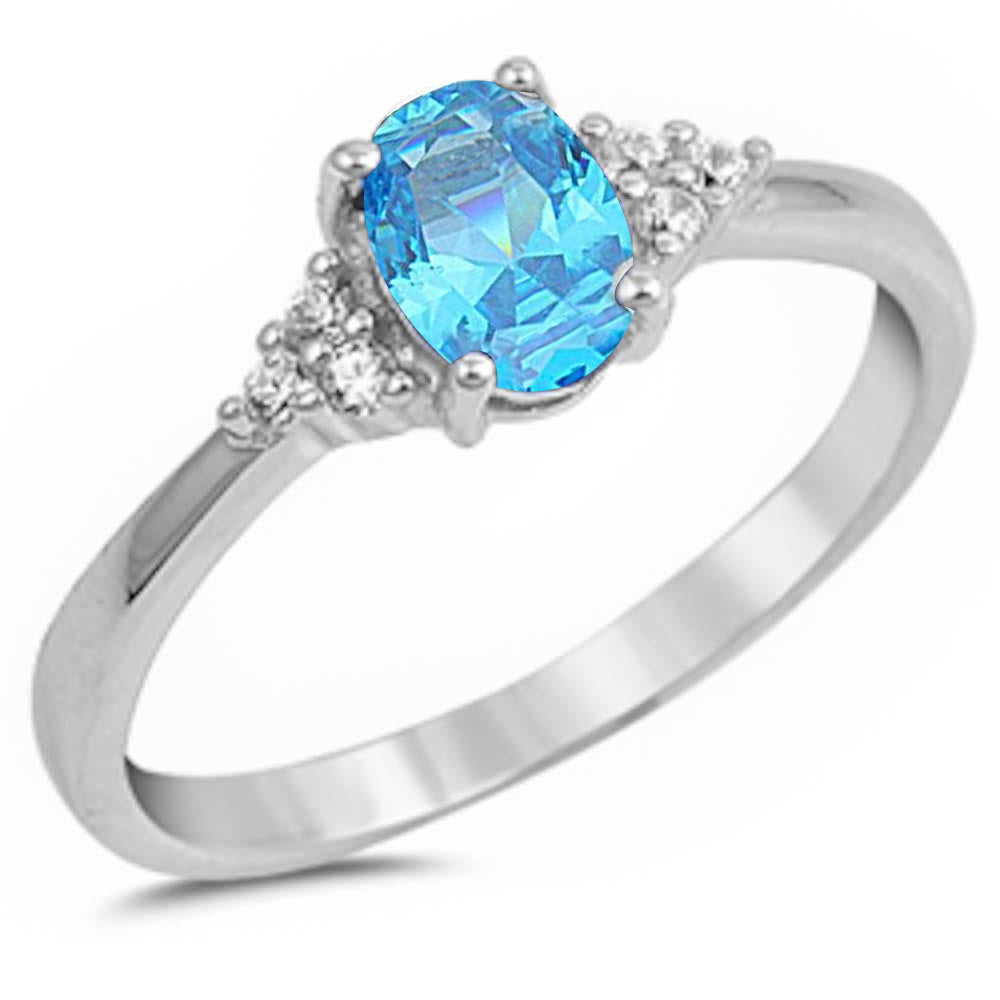 Oval Blue Topaz & Cz Beautiful fashion .925 Sterling Silver Ring Sizes 4-10