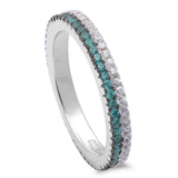  Aquamarine & Cz Band .925 Sterling Silver Ring