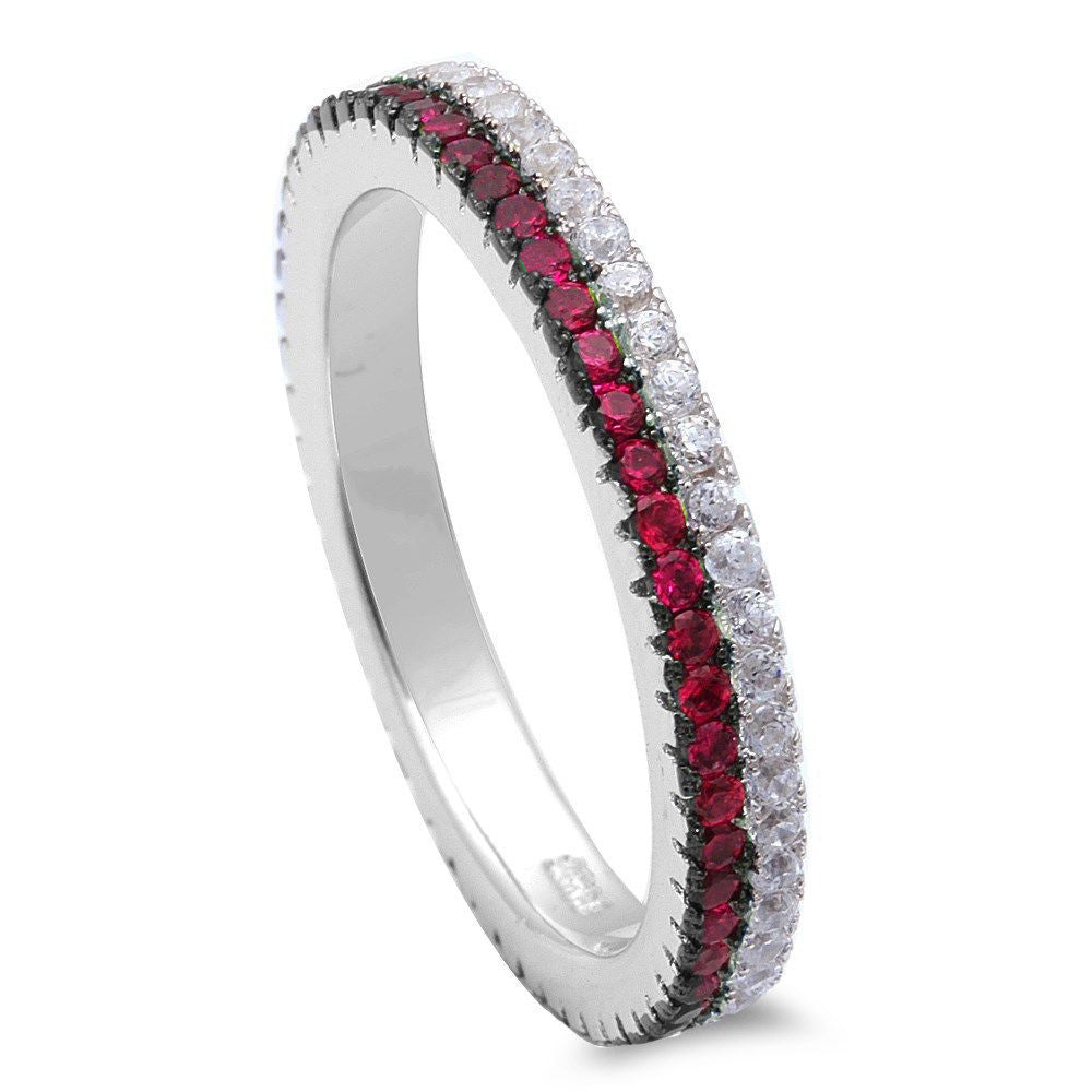 <span>CLOSEOUT!</span> Ruby & Cz Band .925 Sterling Silver Ring