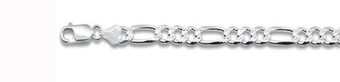 180-7.2MM Pave Figaro Chain .925  Solid Sterling Silver Available in 20"- 28" inches