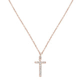.07cts 14kt Rose Gold Round Diamond Cross Pendant Necklace 18" Long