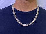 9MM 10.74ct 14k Yellow Gold Diamond Square Cuban Necklace 22"