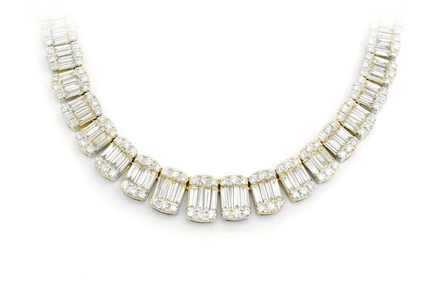 <span style="color:purple">SPECIAL!</span> 10.80ct G SI 14K Yellow Gold Round & Baguette Diamond Tennis Necklace 22" Long
