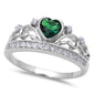 <span>CLOSEOUT!</span>Beautiful Emerald Heart and White Cubic Zirconia.925 Sterling Silver Ring size 4-5,7,11