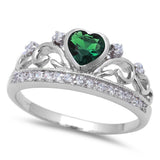 Beautiful Emerald Heart and White Cubic Zirconia.925 Sterling Silver Ring