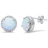 Halo White Opal & Cz stud .925 Sterling Silver Earrings