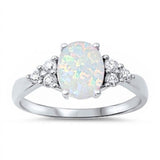 White Opal & White Cz .925 Sterling Silver Ring Sizes 4-7, 10-12