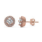 Rose Gold Plated Halo Cubic Zirconia .925 Sterling Silver Earrings