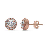 <span>CLOSEOUT! </span> Rose Gold Plated Halo Cubic Zirconia .925 Sterling Silver Earrings