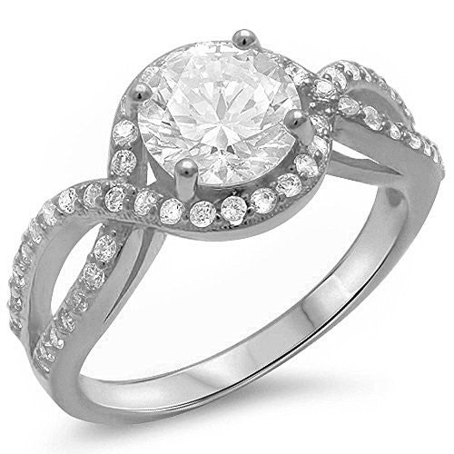 <span>CLOSEOUT! </span>1.50CT Halo Round Cubic Zirconia Solitaire Engagement .925 Sterling Silver Ring Sizes 4-12