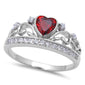 <span>CLOSEOUT!</span>Beautiful DEEP RED GARNET Heart and White cubic Zirconia .925 Sterling Silver Ring SIZES 4-5