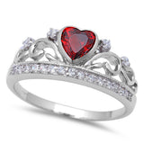 Beautiful DEEP RED GARNET Heart and White cubic Zirconia .925 Sterling Silver Ring SIZES 4-5