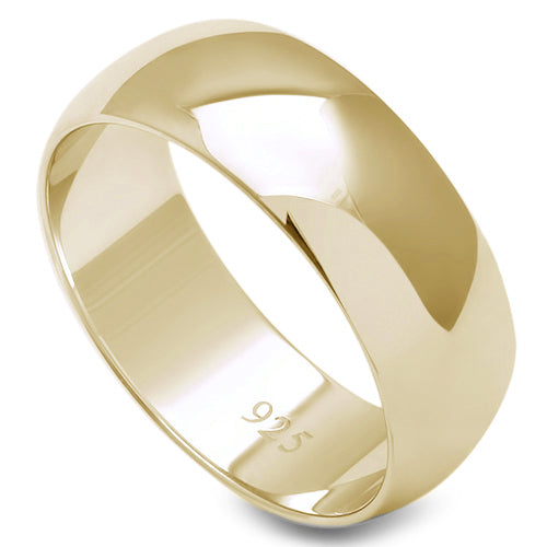 <span>CLOSEOUT!</span>7MM SOLID YELLOW GOLD PLATED ROUND PLAIN .925 STERLING SILVER WEDDING BAND SIZES 5-13