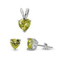 Peridot Heart Pendant & Earrings Set .925 Sterling Silver