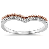 .07ct 14k Two Tone Diamond Chevron Band Ring Size 6.5