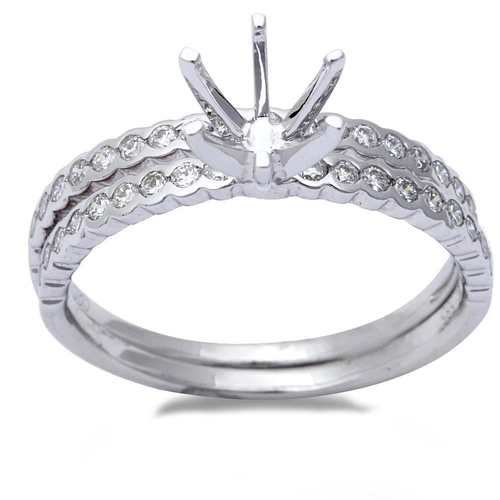 .51ct 14kt White Gold Round Diamond Bezel Set Wedding Engagement Ring & Band Set